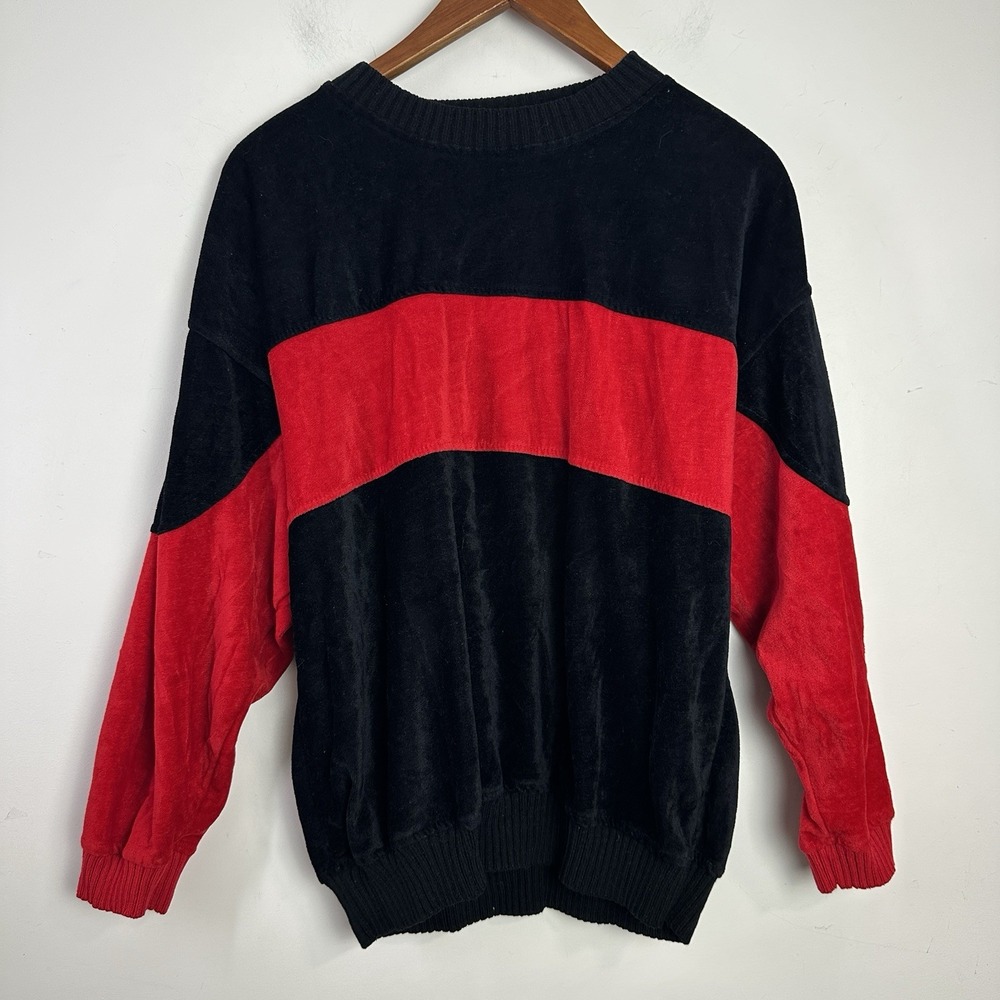 VTG‎ L 80s 90s Top Hip Hop Colorblock Velour Sweater Sweatshirt Pullover Gothic